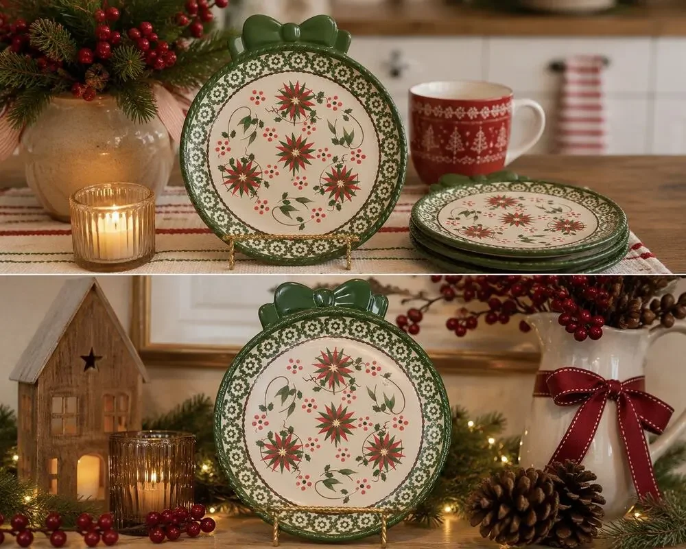 Temp-tations by Tara Old World Christmas Bow Appetizer Plates Set of 2 8